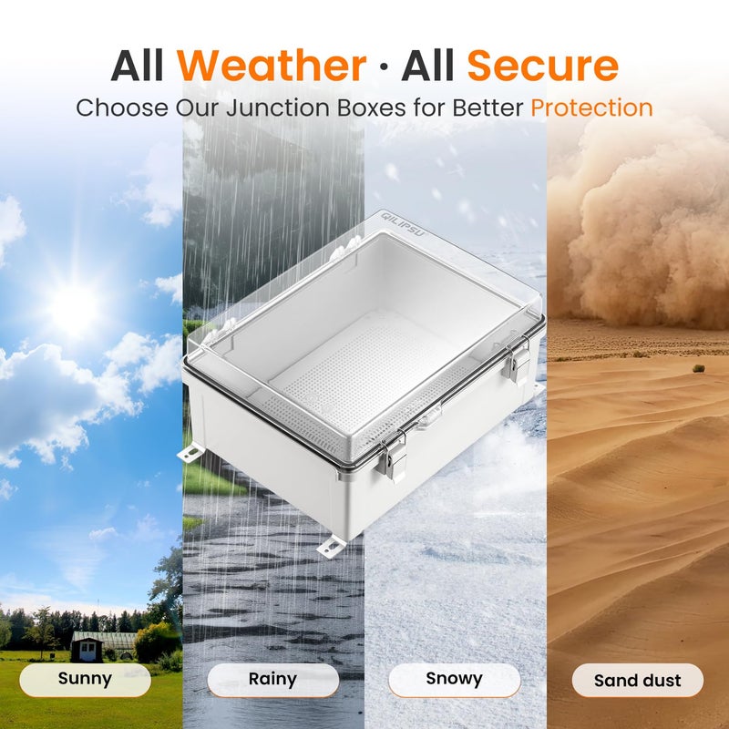 QILIPSU Outdoor WiFi Enclosure, 14.6"x10.6"x5.9" Waterproof Electrical Junction Box IP67 Clear ABS Plastic Weatherproof for Network Projects Router Control - Image 5